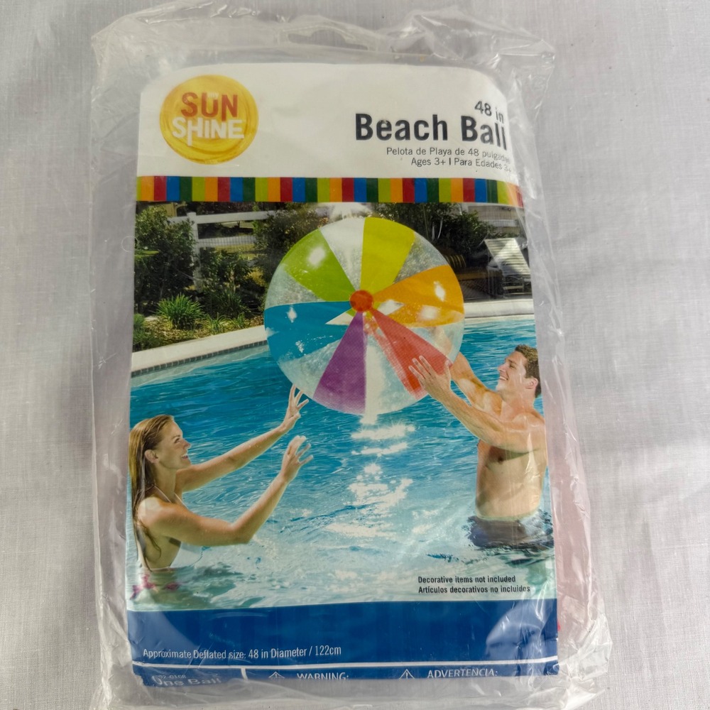 Sun Shine 48 Inch Giant Inflatable Beach Ball Multi Color Rainbow Pool Toy NEW